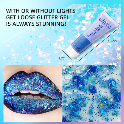 Prreal Glitter Gel 50ml Face Body Sequins Shimmer Holographic Blue
