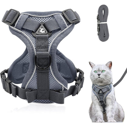 Ausbruchsicheres Katzengeschirr mit Leine, Grau L