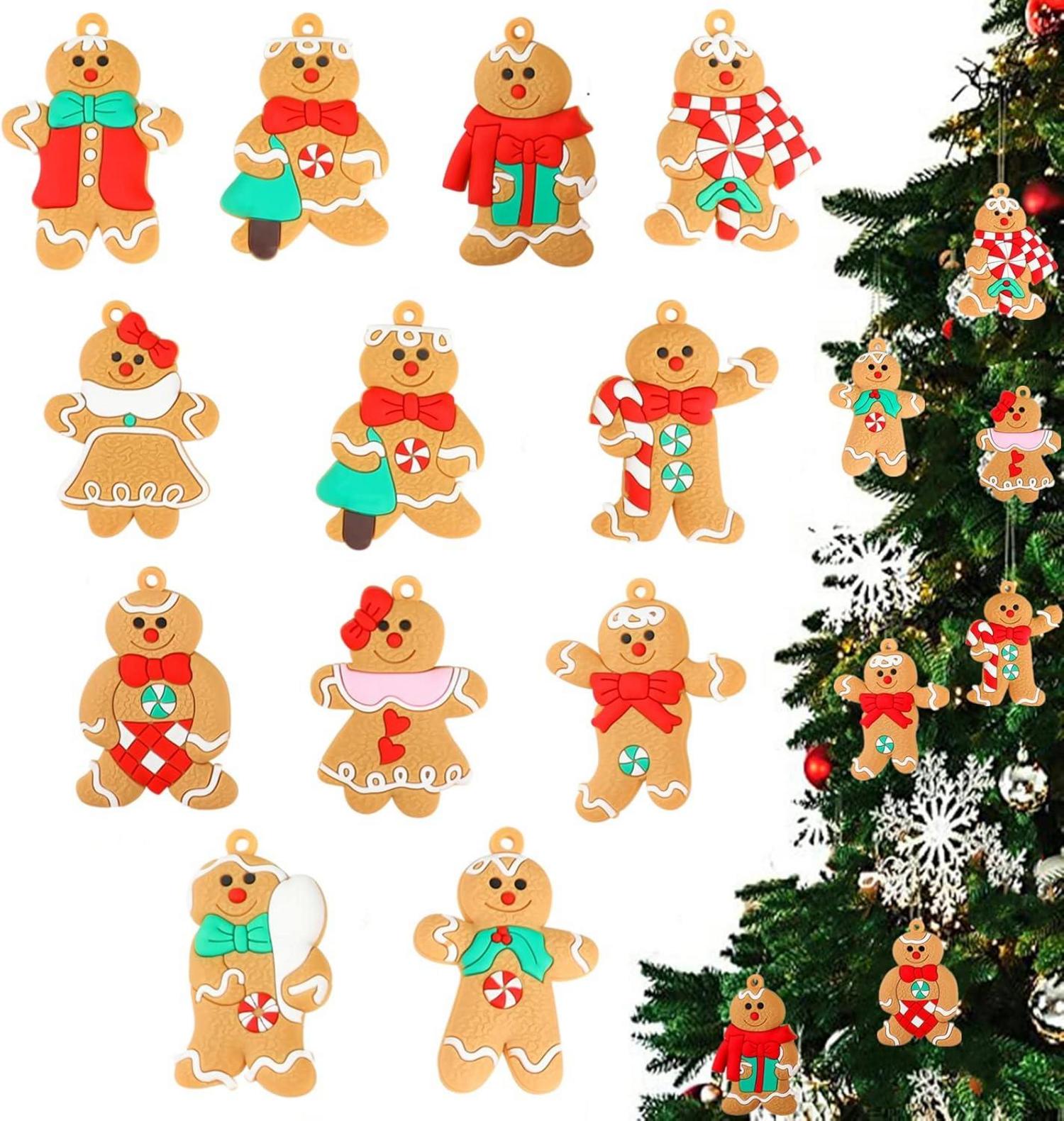 Weihnachtsbaumschmuck Lebkuchenmann Anhänger 12er Set Goldband