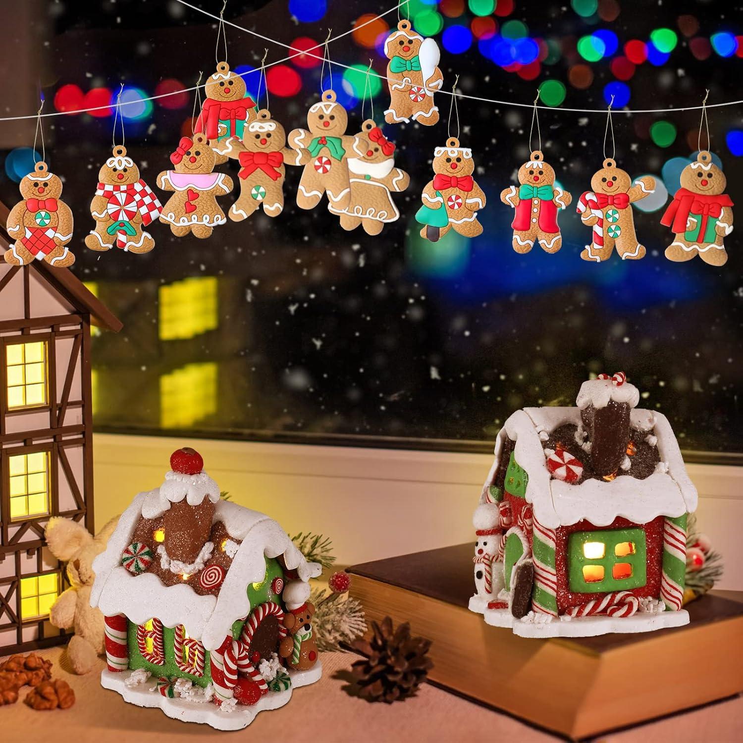 Surflyee Weihnachtsbaumschmuck Lebkuchenmann Anhänger 12 Stk Goldfaden