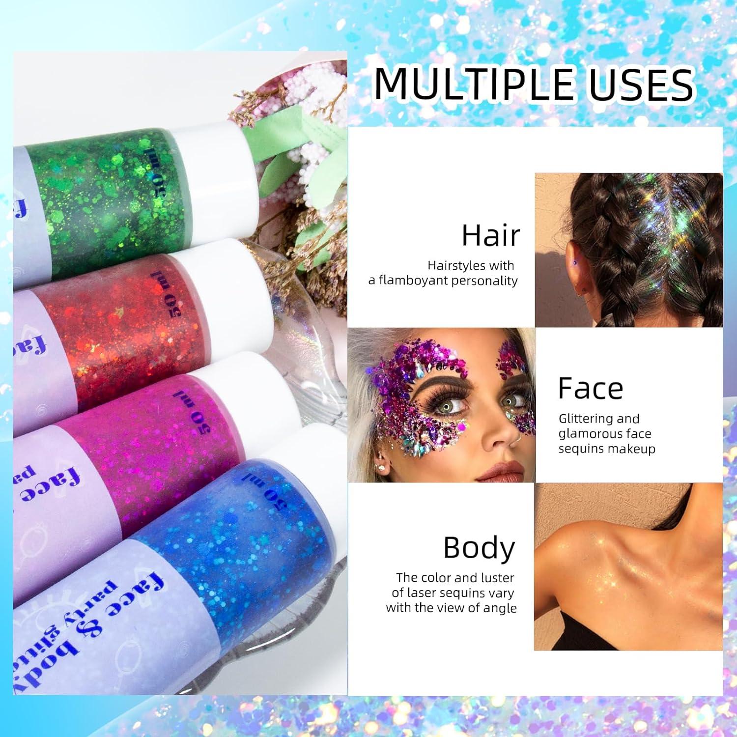 Glitter Gel Sequin Shimmer Body Face Hair Makeup Holographic Powder