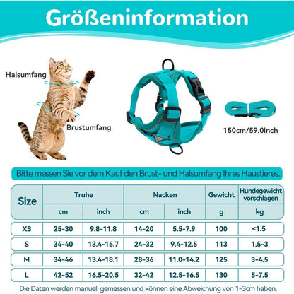 Verstellbares Katzengeschirr Ausbruchsicher mit Leine Set