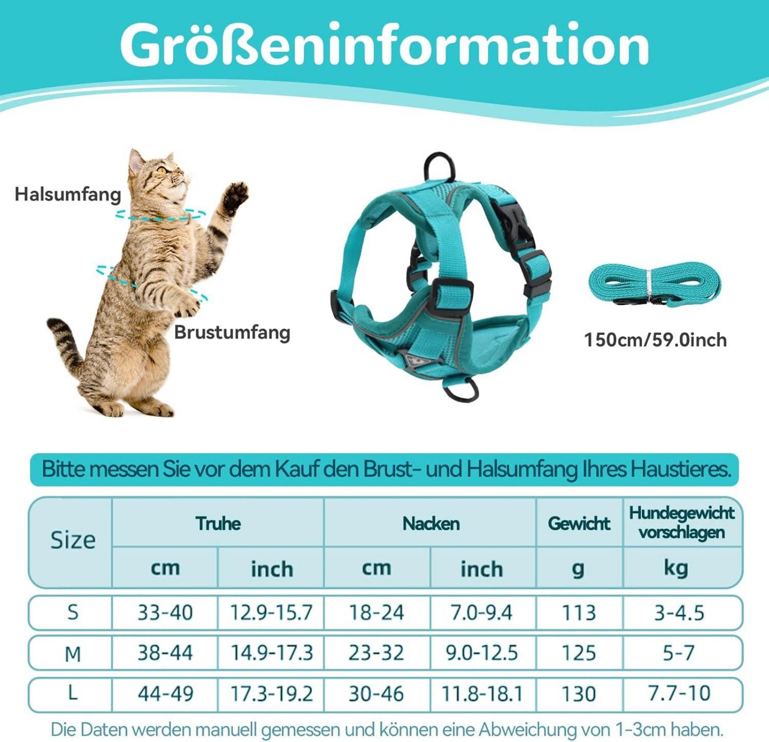 Verstellbares Katzengeschirr Ausbruchsicher mit Leine Set