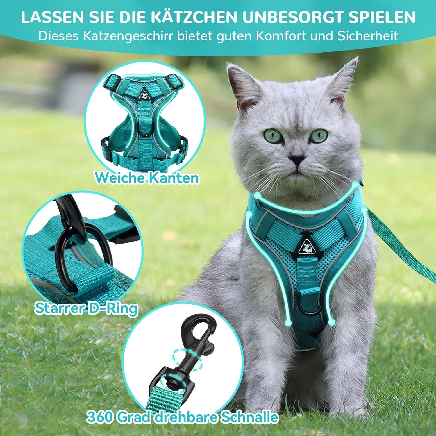 Verstellbares Katzengeschirr mit Leine Set Blauer See M