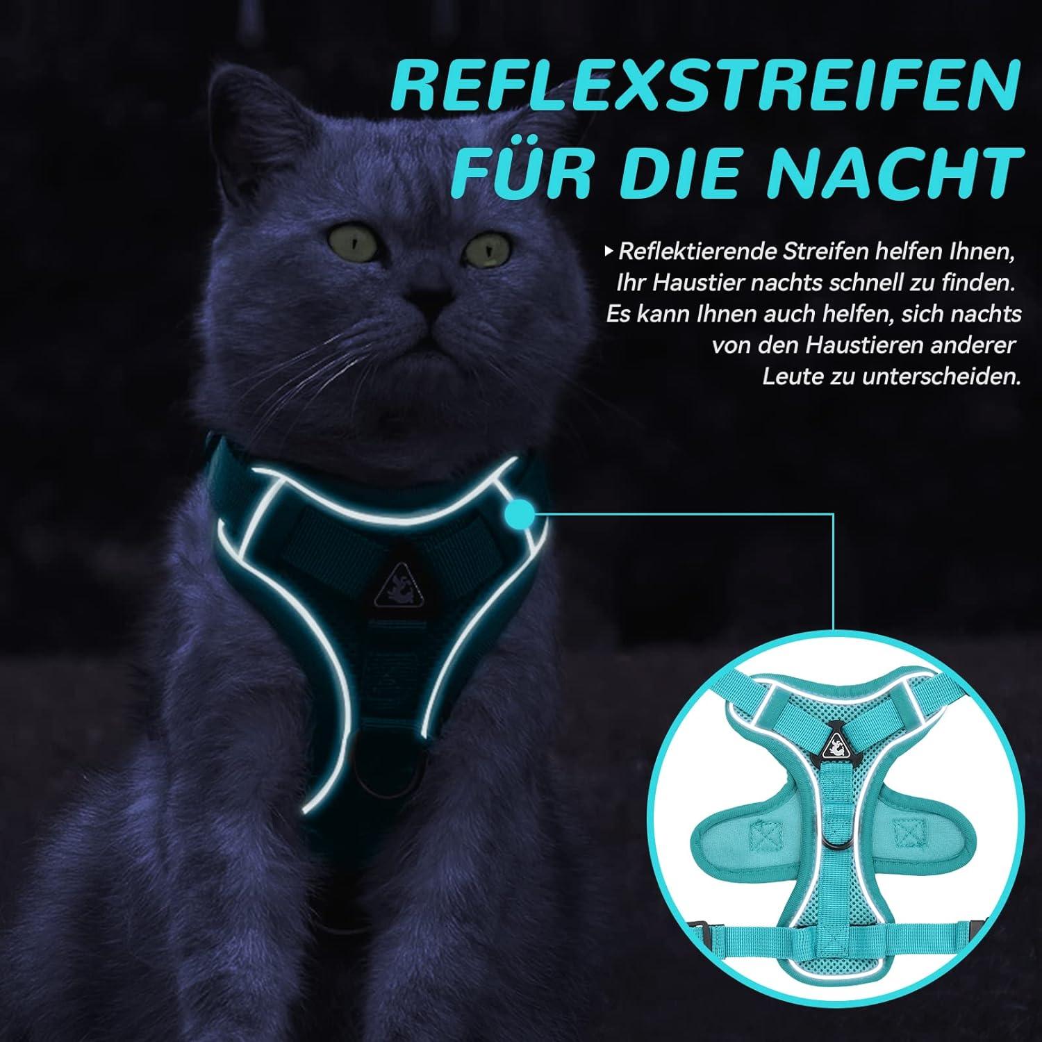 Verstellbares Katzengeschirr Ausbruchsicher mit Leine - Blauer See M