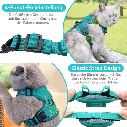 Verstellbares Katzengeschirr mit Leine Set Ausbruchsicher Blauer See M