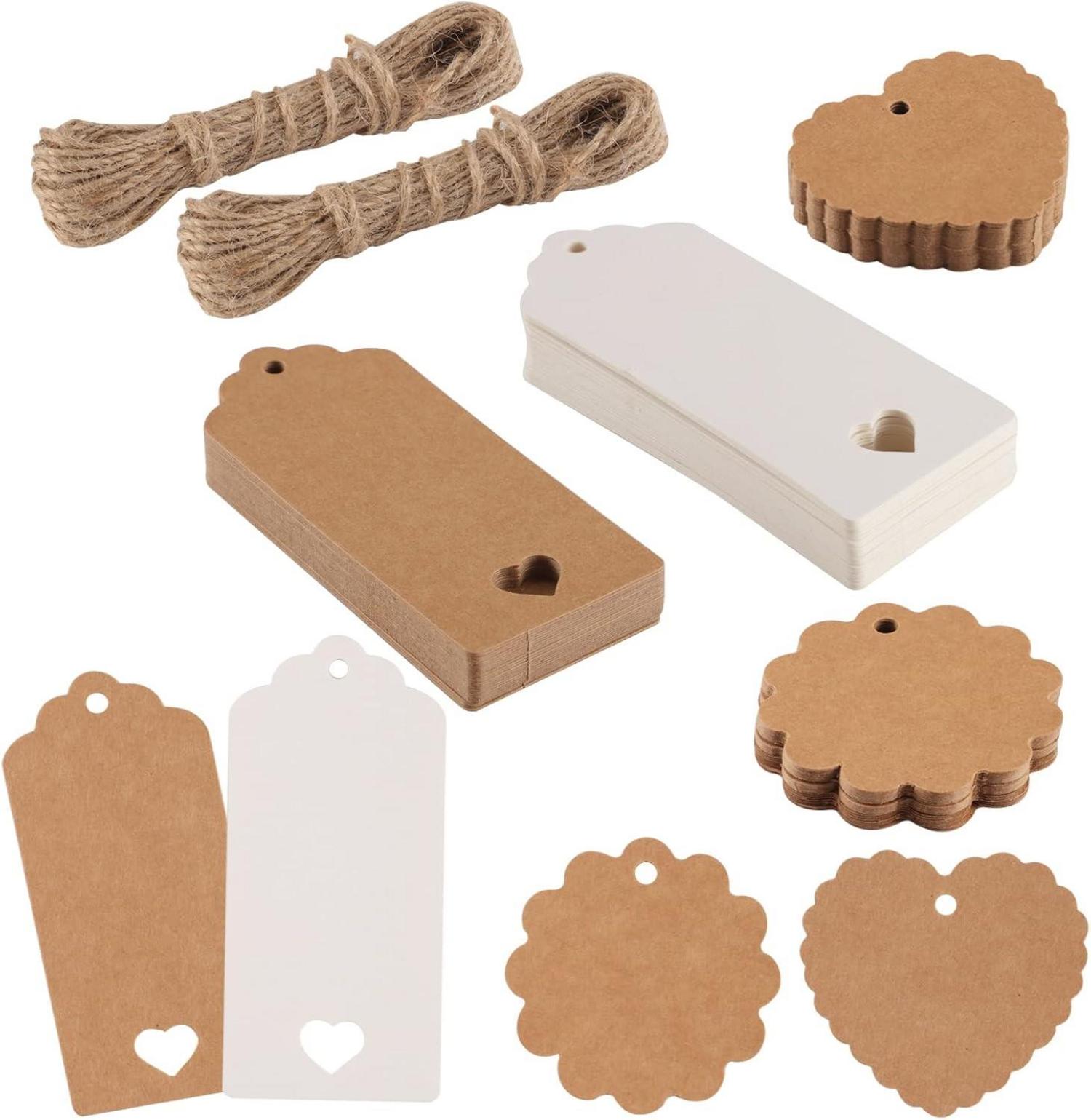 100 Stück Geschenkanhänger Kraftpapier mit Jute Schnur