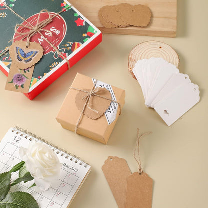 100 Kraftpapier Geschenkanhänger mit Jute Schnur für
