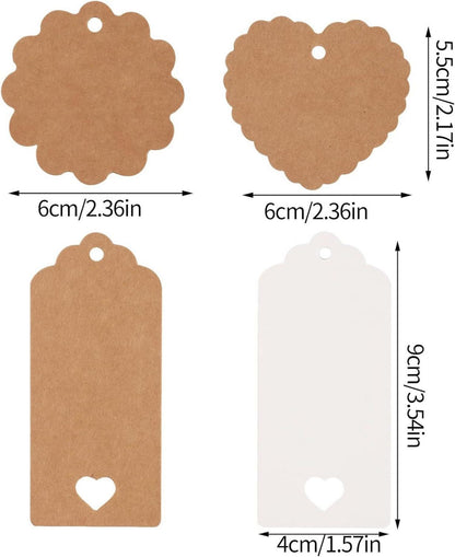 100 Stück Geschenkanhänger Kraftpapier mit Jute Schnur