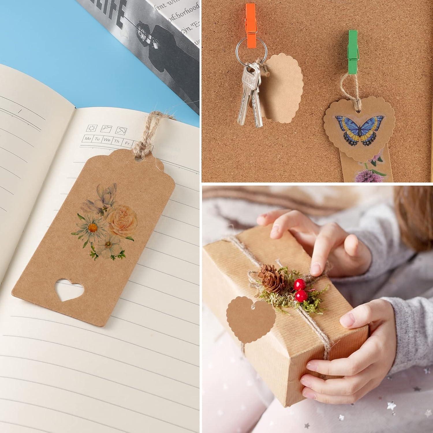 100 Stück Geschenkanhänger Kraftpapier mit Jute Schnur für Hochzeit