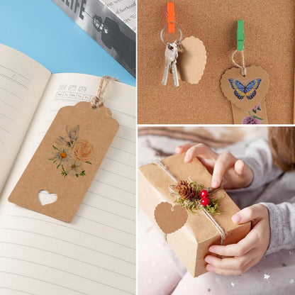 100 Stück Geschenkanhänger Kraftpapier mit Jute Schnur für Hochzeit