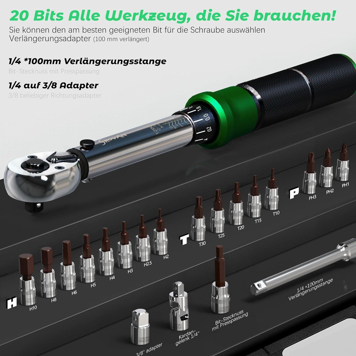 Drehmomentschlüssel Set 21tlg Fahrrad Steckschlüsselsatz 2-24 Nm