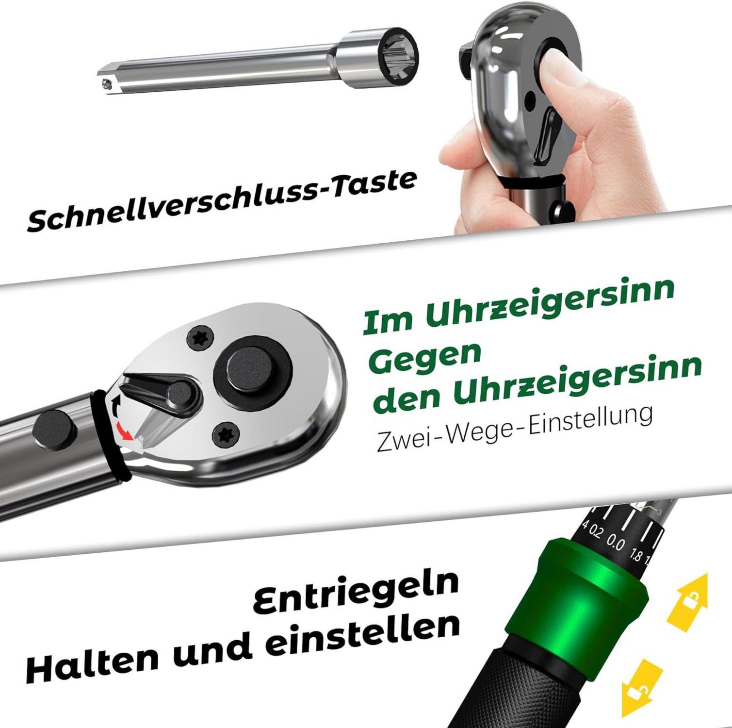 Drehmomentschlüssel Fahrrad Steckschlüsselsatz 21tlg 2-24Nm Umschaltknarre