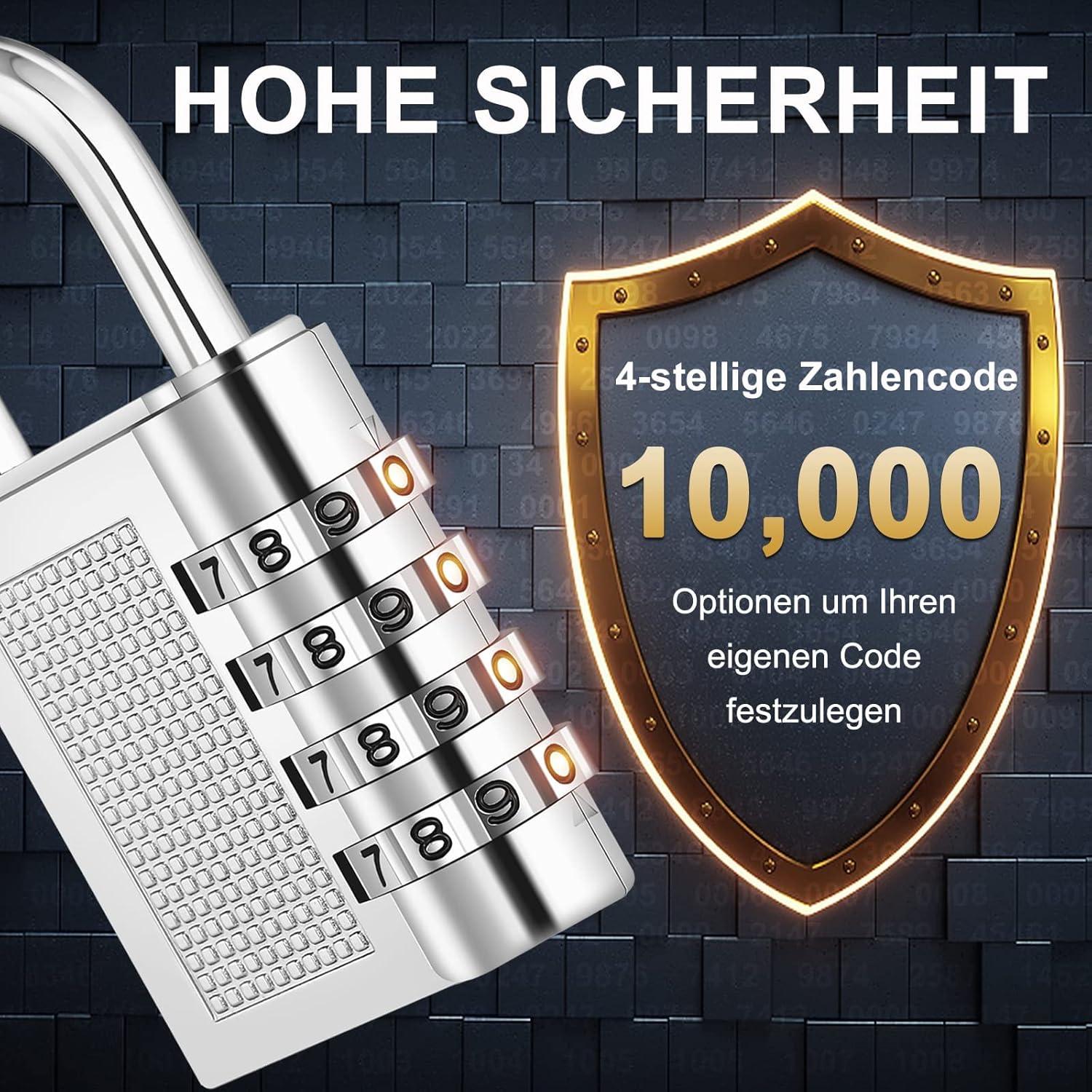 Zahlenschloss Vorhängeschloss 4 Stellig wetterfest, für