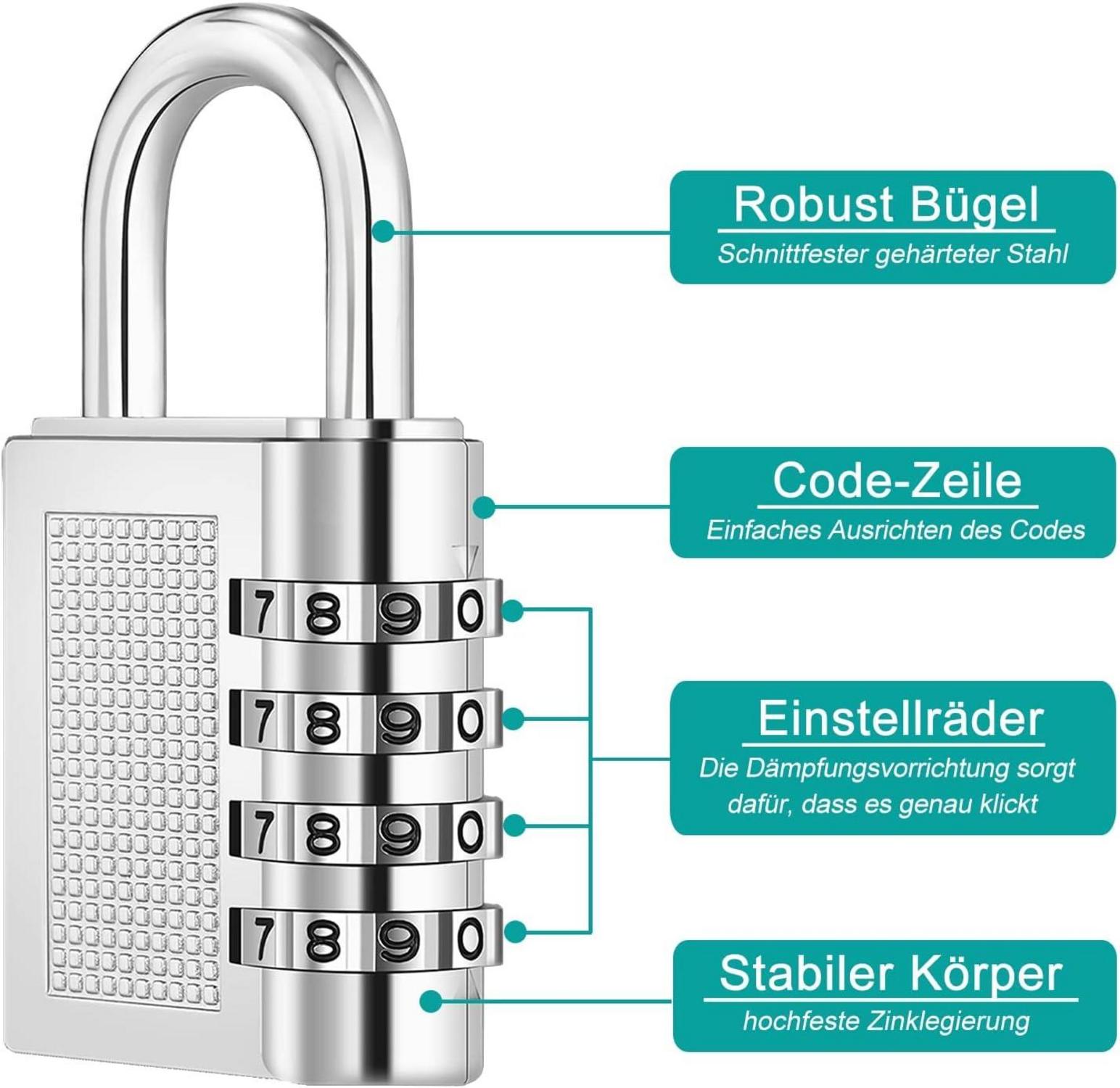 Zahlenschloss Vorhängeschloss 4 Stellig Wetterschutz 2er Set