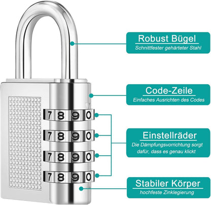 Zahlenschloss Vorhängeschloss 4 Stellig Wetterschutz 2er Set