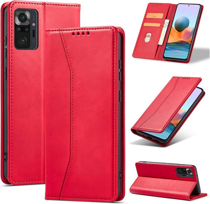 Hülle Leder Xiaomi Redmi Note 10 Pro Kartenfach Rot