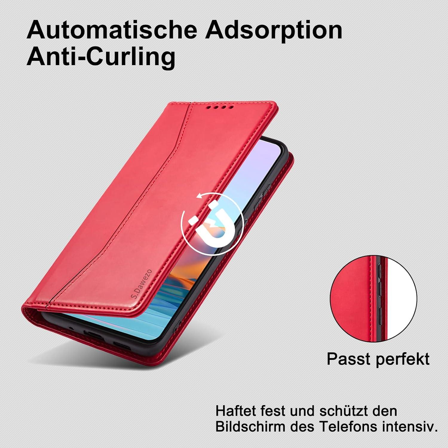 Xiaomi Redmi Note 10 Pro Hülle Leder Kartenfach Rot