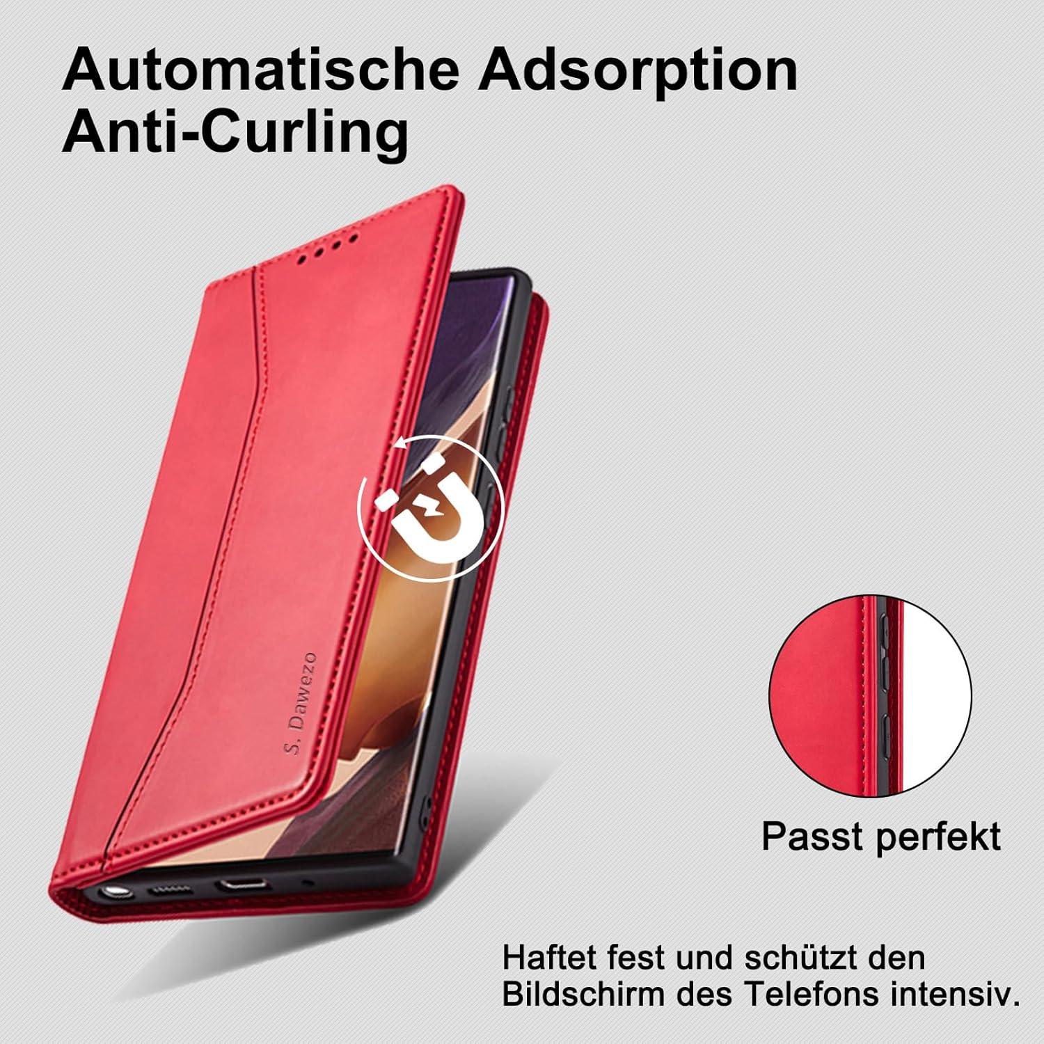 Samsung Galaxy S20 Ultra Hülle aus Premium Leder mit Magnet, Ständer, Kartenfach - Rot