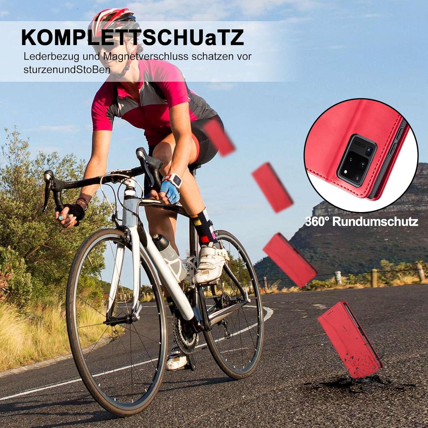 Samsung Galaxy S20 Ultra Hülle Leder Magnet Kartenfach Rot