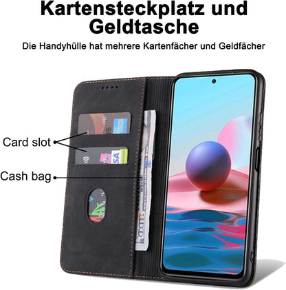 Xiaomi Redmi Note 10 4G Hülle Leder Kartenfach Standfunktion Schwarz