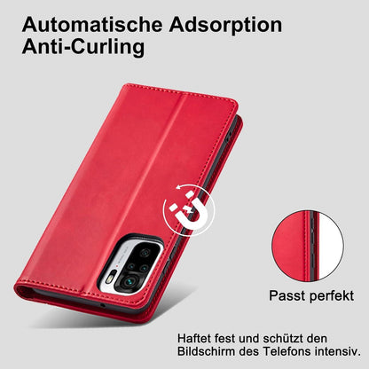 Hülle Xiaomi Redmi Note 10 4G Leder Rot mit Kartenfach Magnet Standfunktion