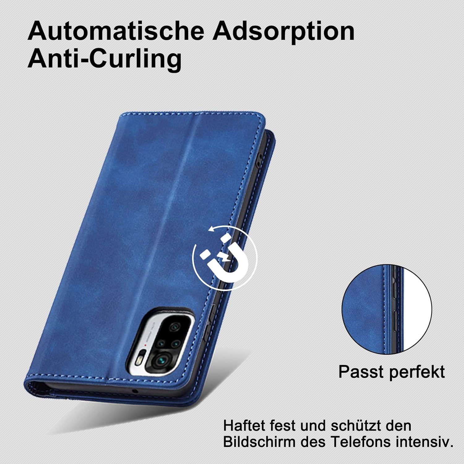 S. Dawezo Xiaomi Redmi Note 10 4G Lederhülle mit Kartenfach und Standfunktion Blau