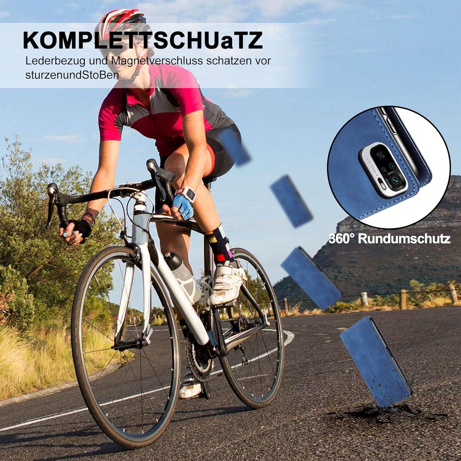 Kompatible Xiaomi Redmi Note 10 4G Hülle Leder Magnet Klapphülle Blau