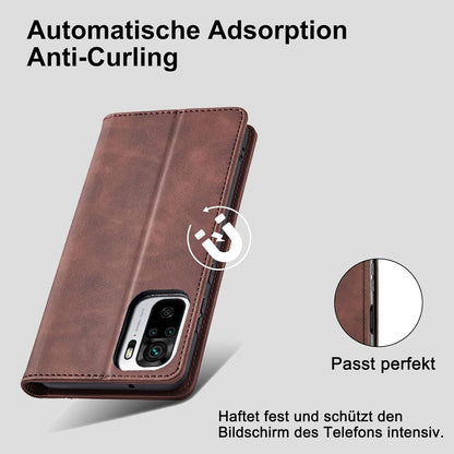 Xiaomi Redmi Note 10 4G Hülle Leder mit Kartenfach Magnet Klapphülle - Kaffee