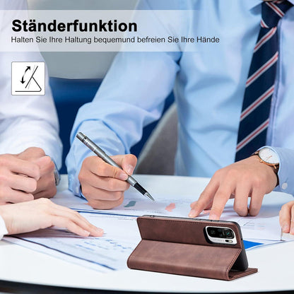 Kompatible Xiaomi Redmi Note 10 4G Leder Hülle Kartenfach Standfunktion - Braun
