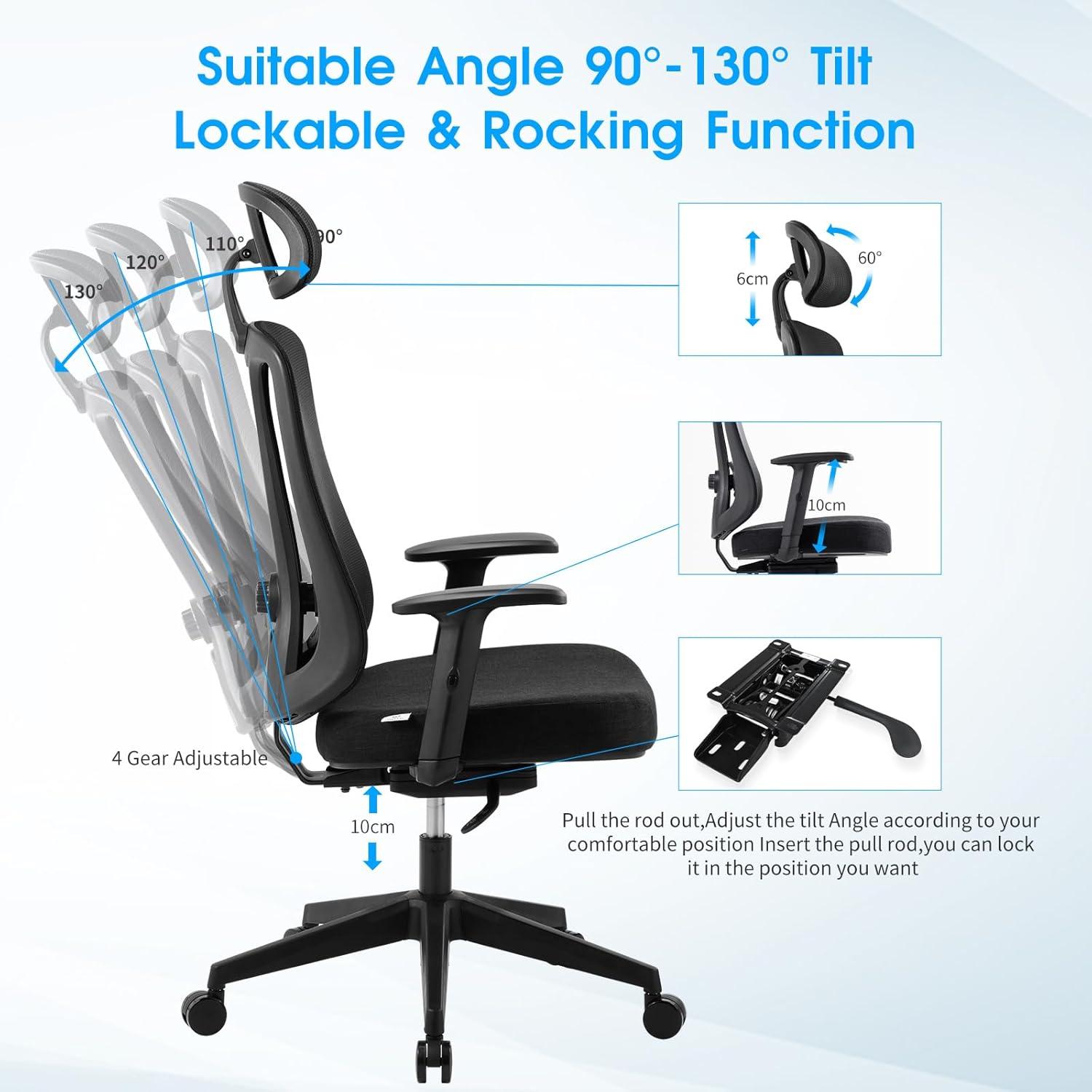 Bürostuhl Ergonomisch Verstellbare Lendenwirbelstütze 3D-Kopfstütze