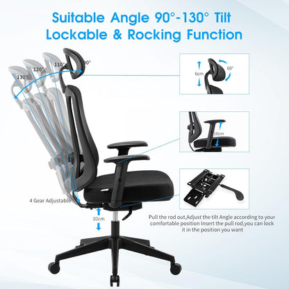 Bürostuhl Ergonomisch Verstellbare Lendenwirbelstütze 3D-Kopfstütze