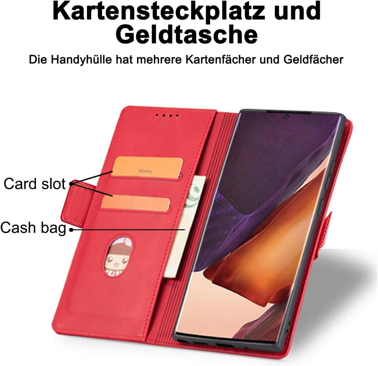 Samsung Galaxy Note 20 Hülle in Rot PU-Leder mit Magnetverschluss und
