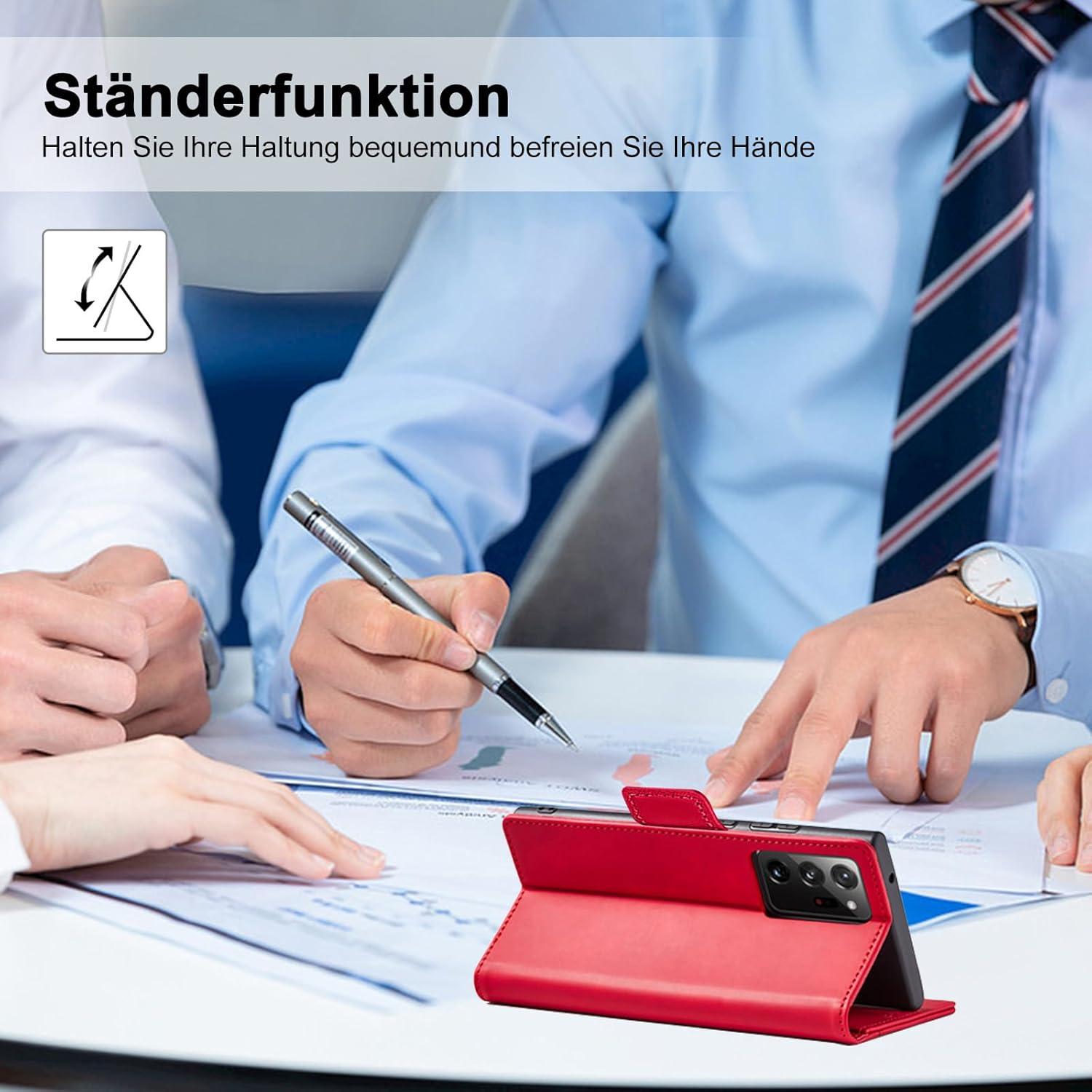 Samsung Galaxy Note 20 Hülle Premium Leder Magnet Wallet Ständer Rot