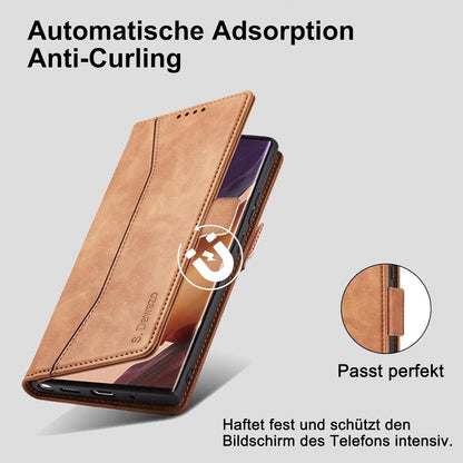 Samsung Galaxy Note 20 Leder Handyhülle mit Ständer und Kartenfach - Braun