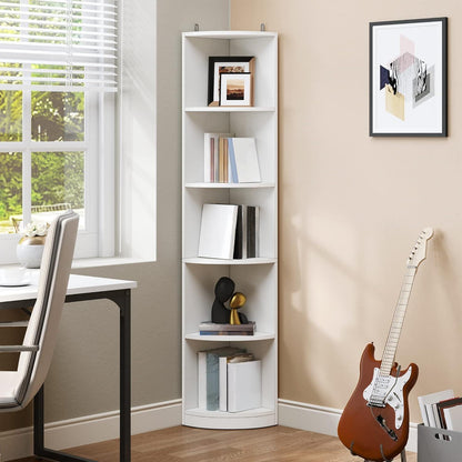 Weißes Eckregal 5-stöckig – Bücherregal für Wohnzimmer & Büro