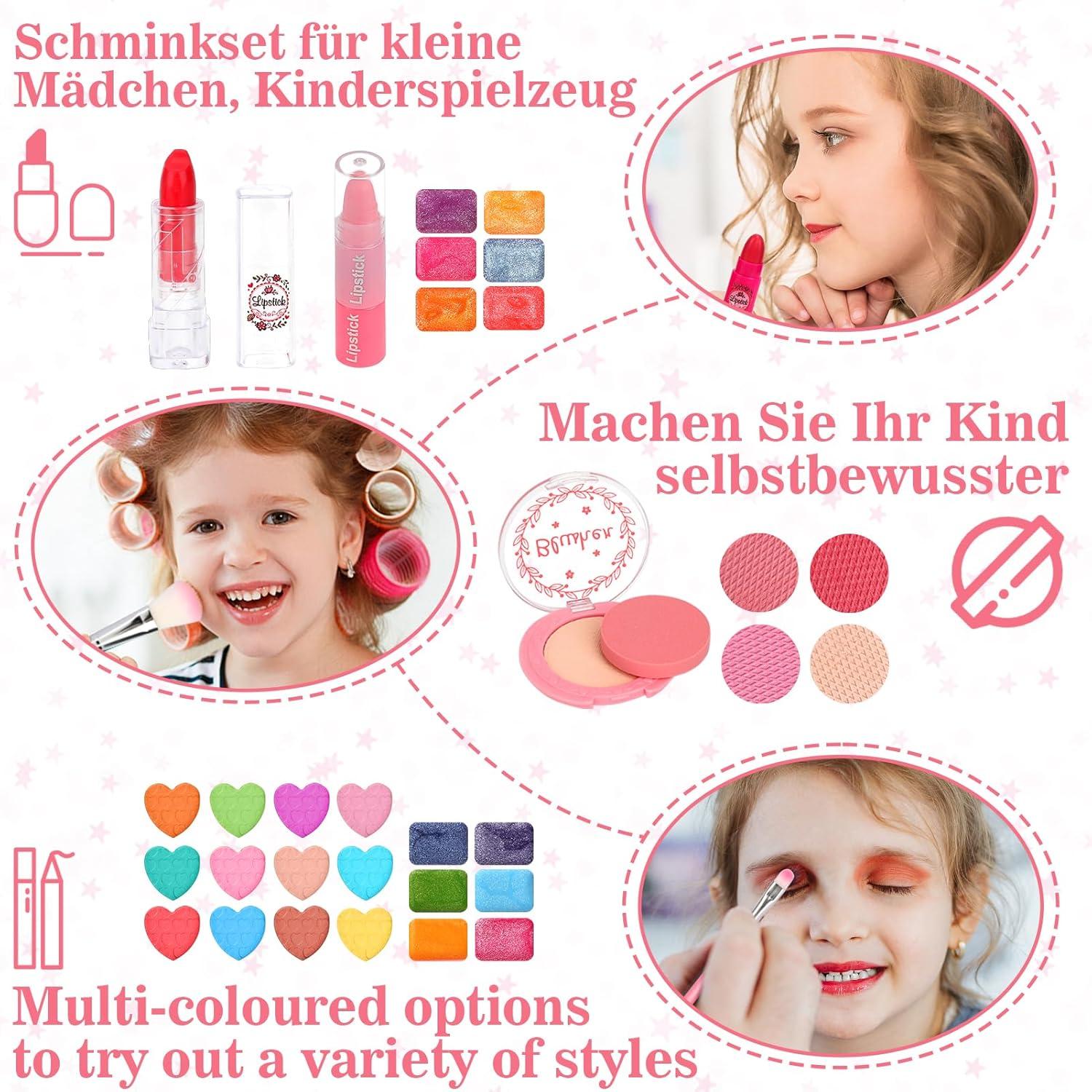 Kinderschminke Set Mädchen 55-teilig Make-up Schminkkoffer Geburtstags Geschenke 4-11 Jahre