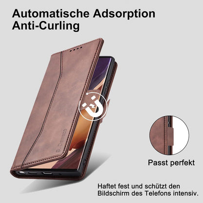 Samsung Galaxy Note 20 Hülle Leder magnetisch mit Ständer, Kartenfach - Kaffee