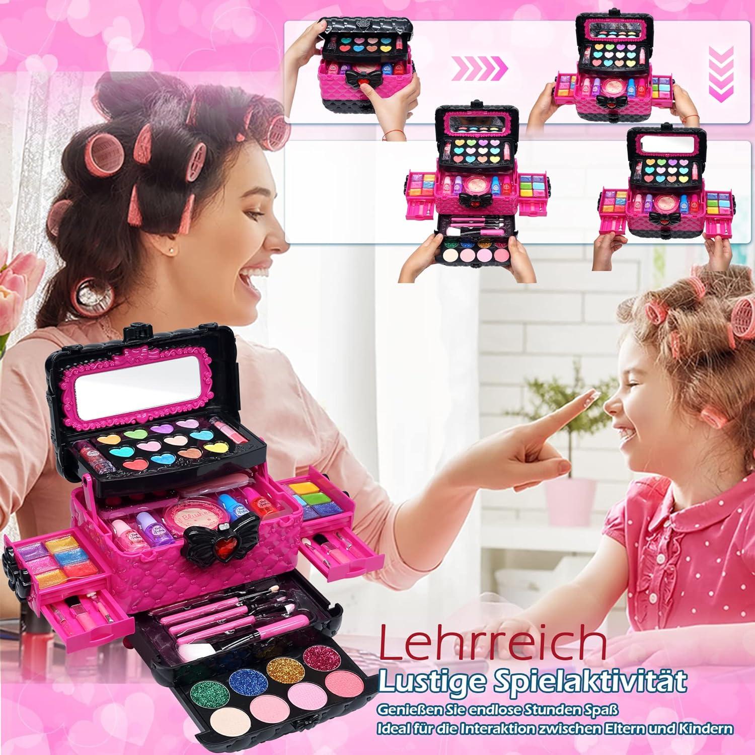 Kinderschminke Set Mädchen Make Up Kit, 57-teilig - Geschenk für Mädchen 4-12 Jahre, Spielzeug Schminkkoffer, Halloween Weihnachts Geburtstag