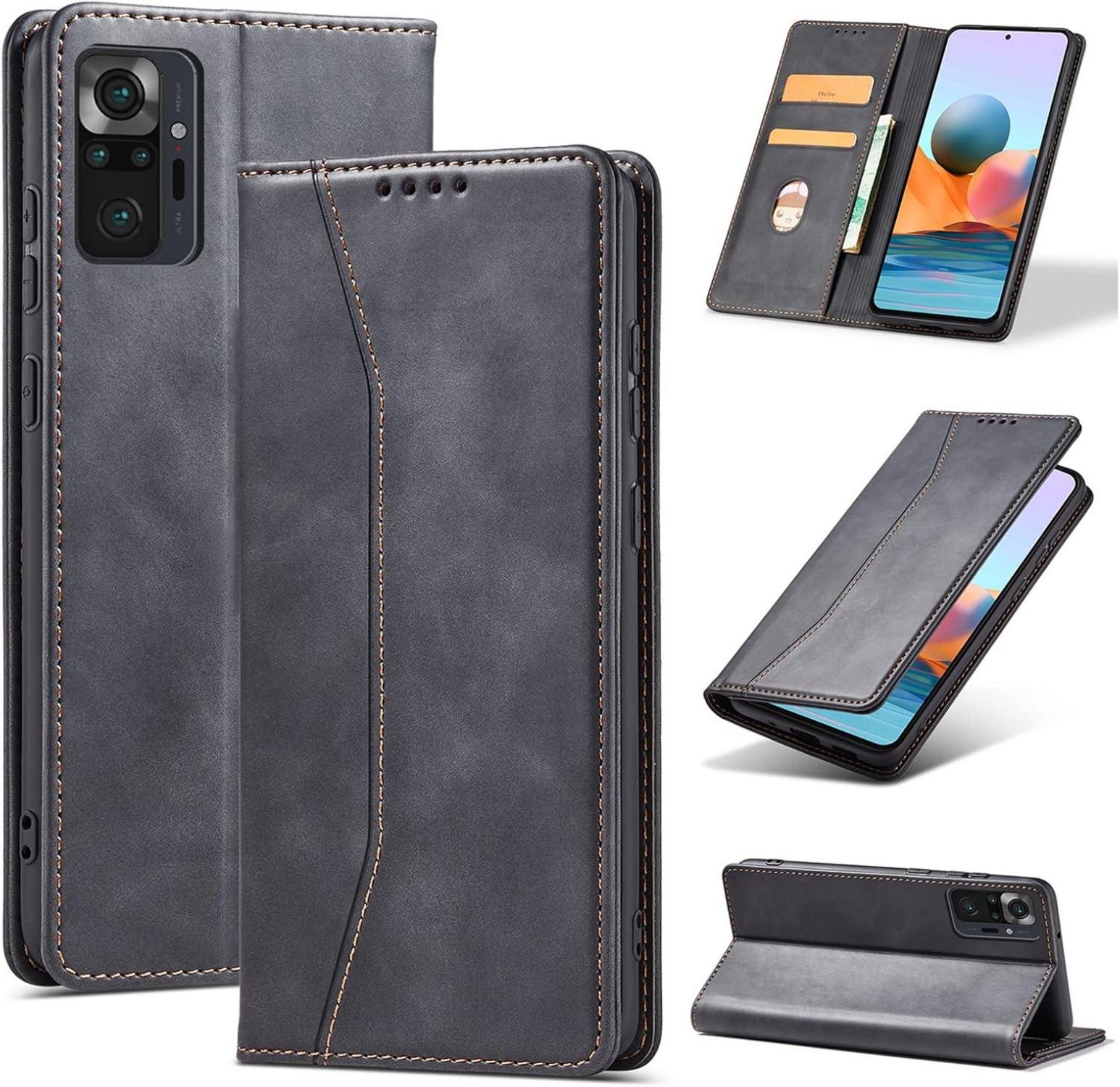 Handyhülle Xiaomi Redmi Note 10 Pro Leder Schwarz Magnet Standfunktion