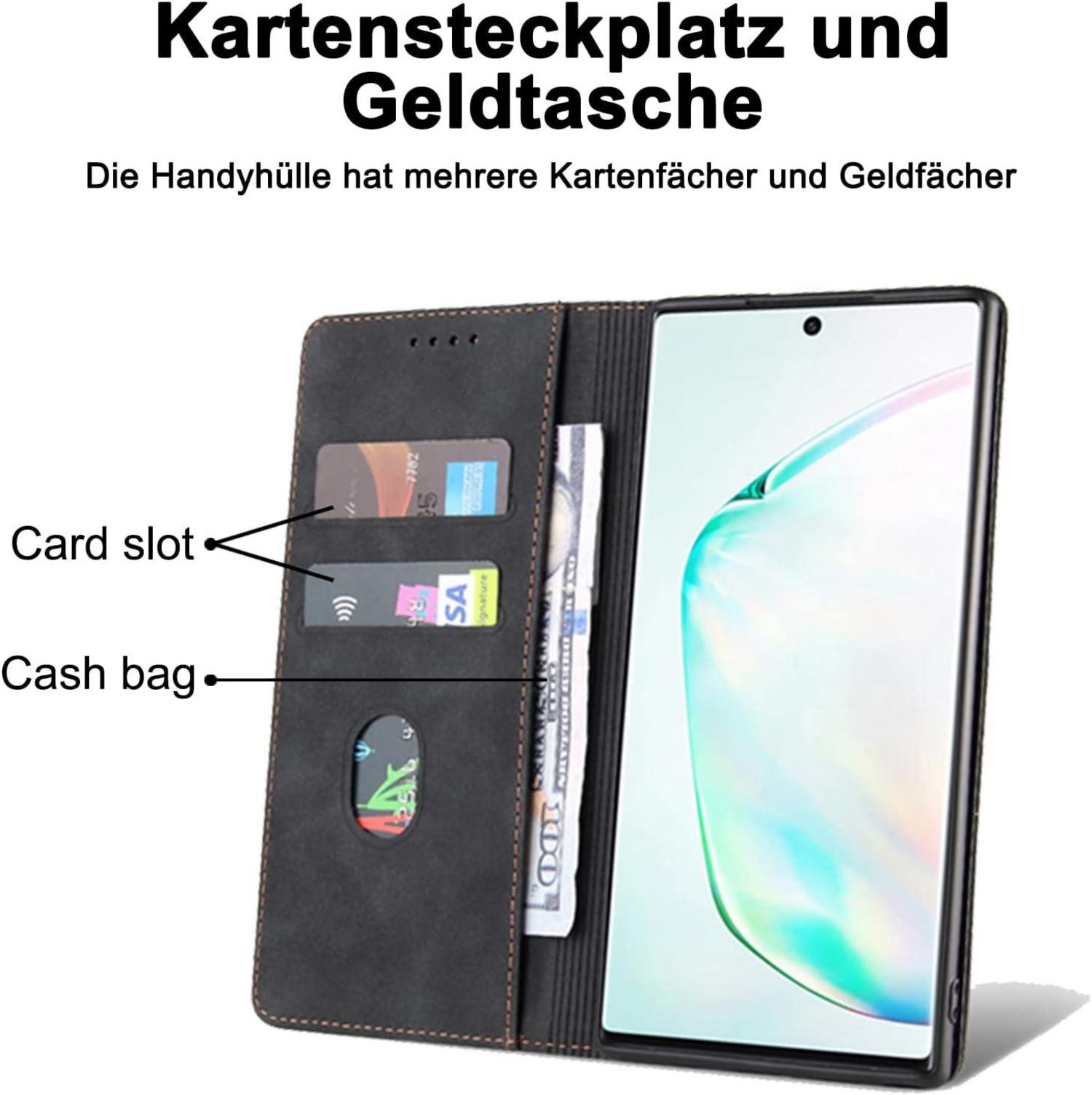 Handyhülle Xiaomi Redmi Note 10 Pro Leder Schwarz Magnet Standfunktion