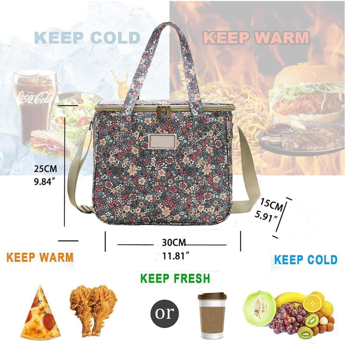 Isolierte Lunchtasche mit Blumenmuster – Wiederverwendbar & Tragbar