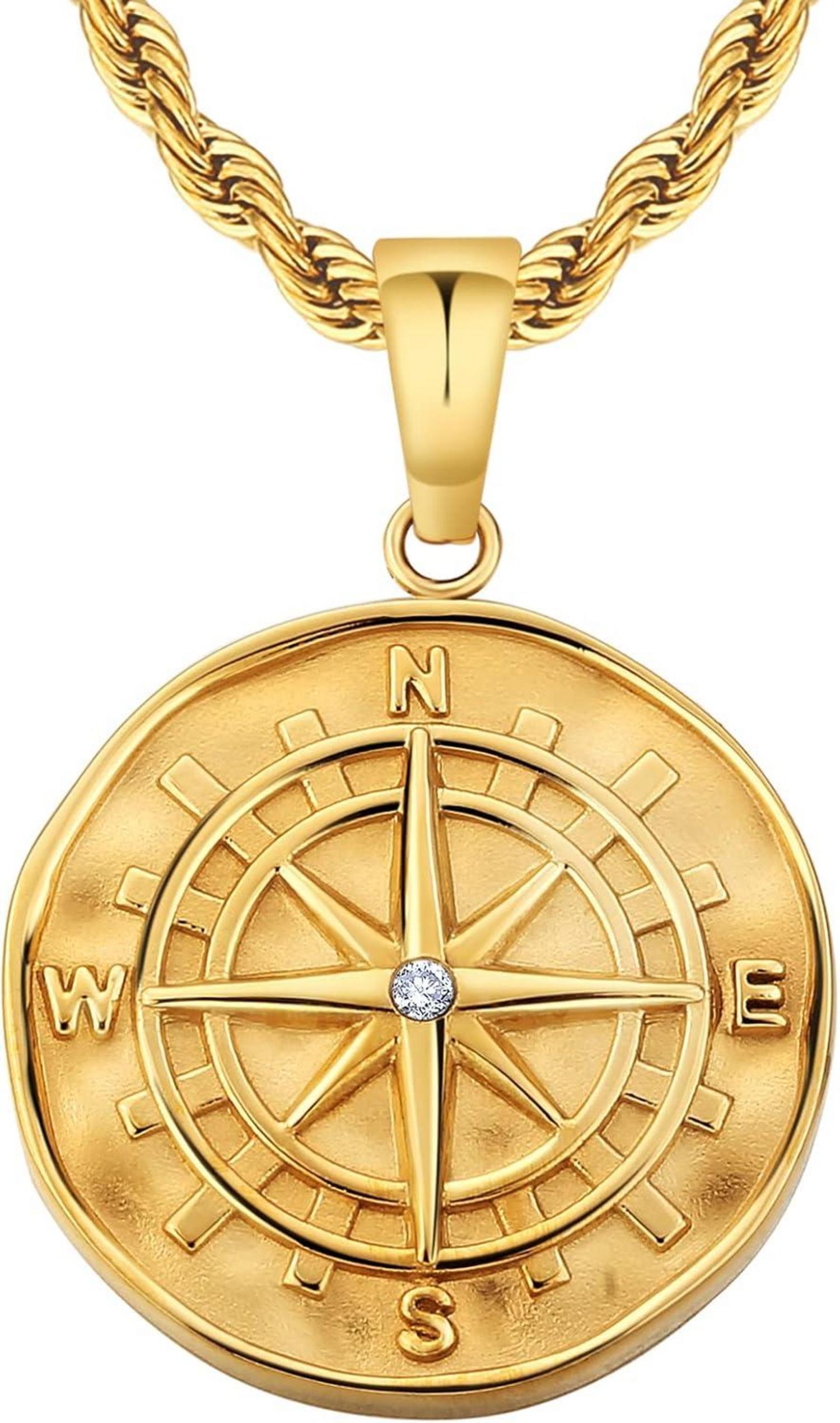 Kompass Kette Münze Anhänger Löwe St. Christopher Jesus Gold Silber