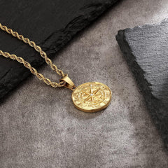Herren Kompass Anhänger Goldkette 55,9cm Edelstahl 18K