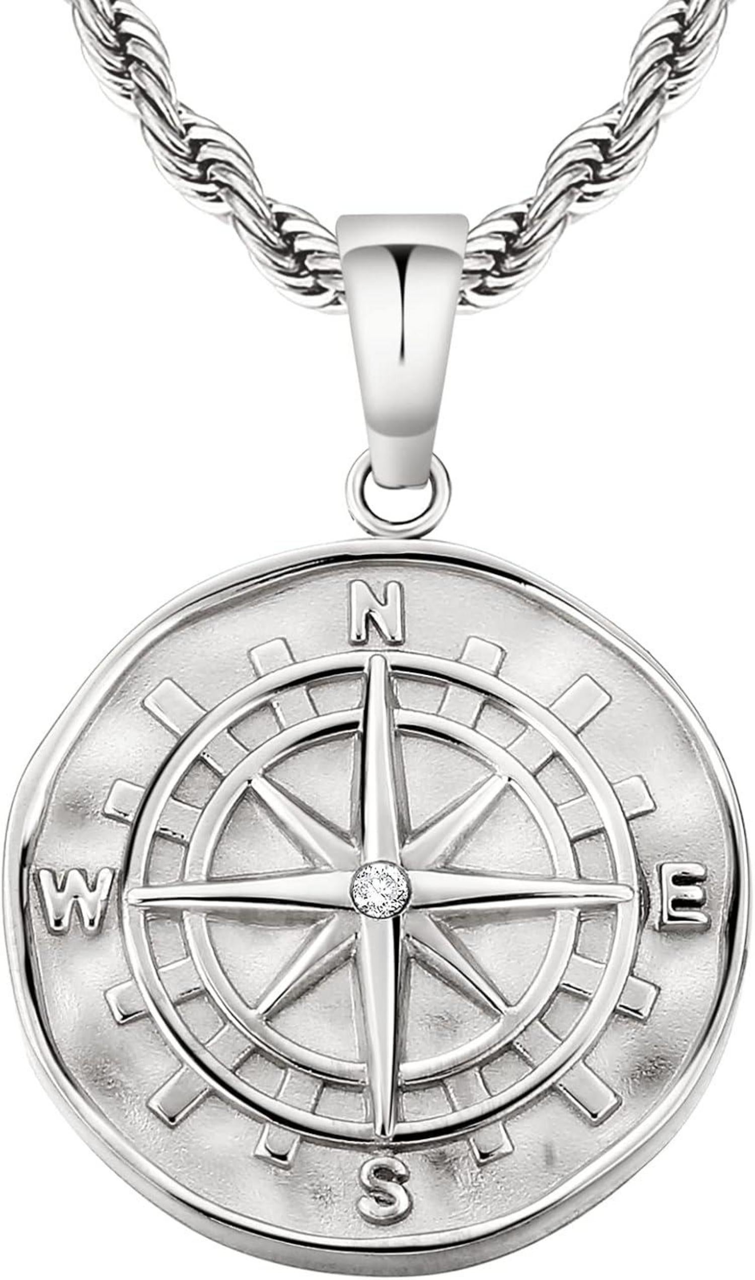 Kompass Kette Anhänger 2,5mm Silber 55,9cm Geschenk Männer Jungen