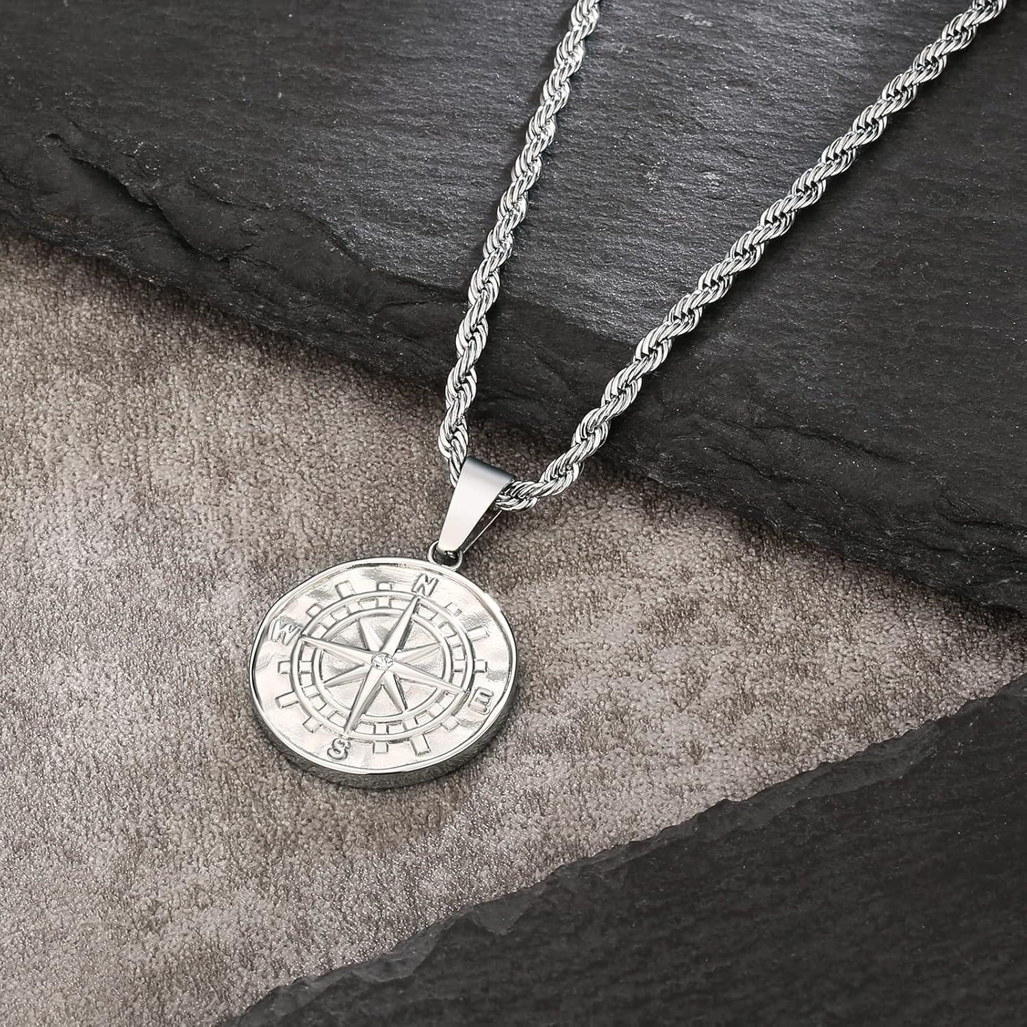 Kompass Kette Anhänger 2,5mm Silber 55,9cm Geschenk Männer Jungen