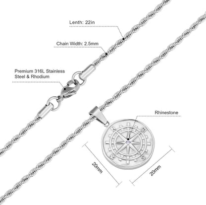 KRKC&CO Kompass Kette Herren Münze Silber 2,5mm 55,9cm Orientierungshilfe