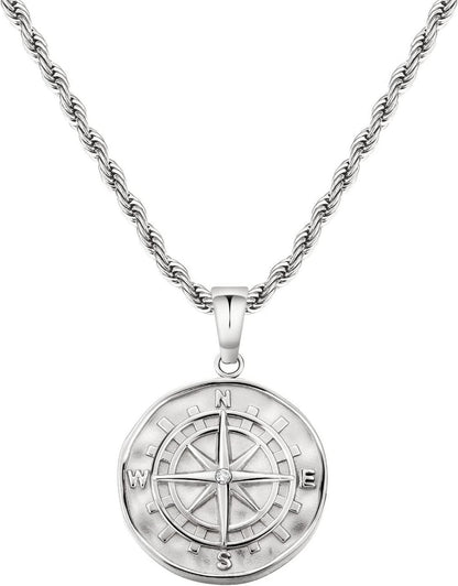 Kompass Halskette Herren Münze Anhänger Silber 55,9cm Edelstahl