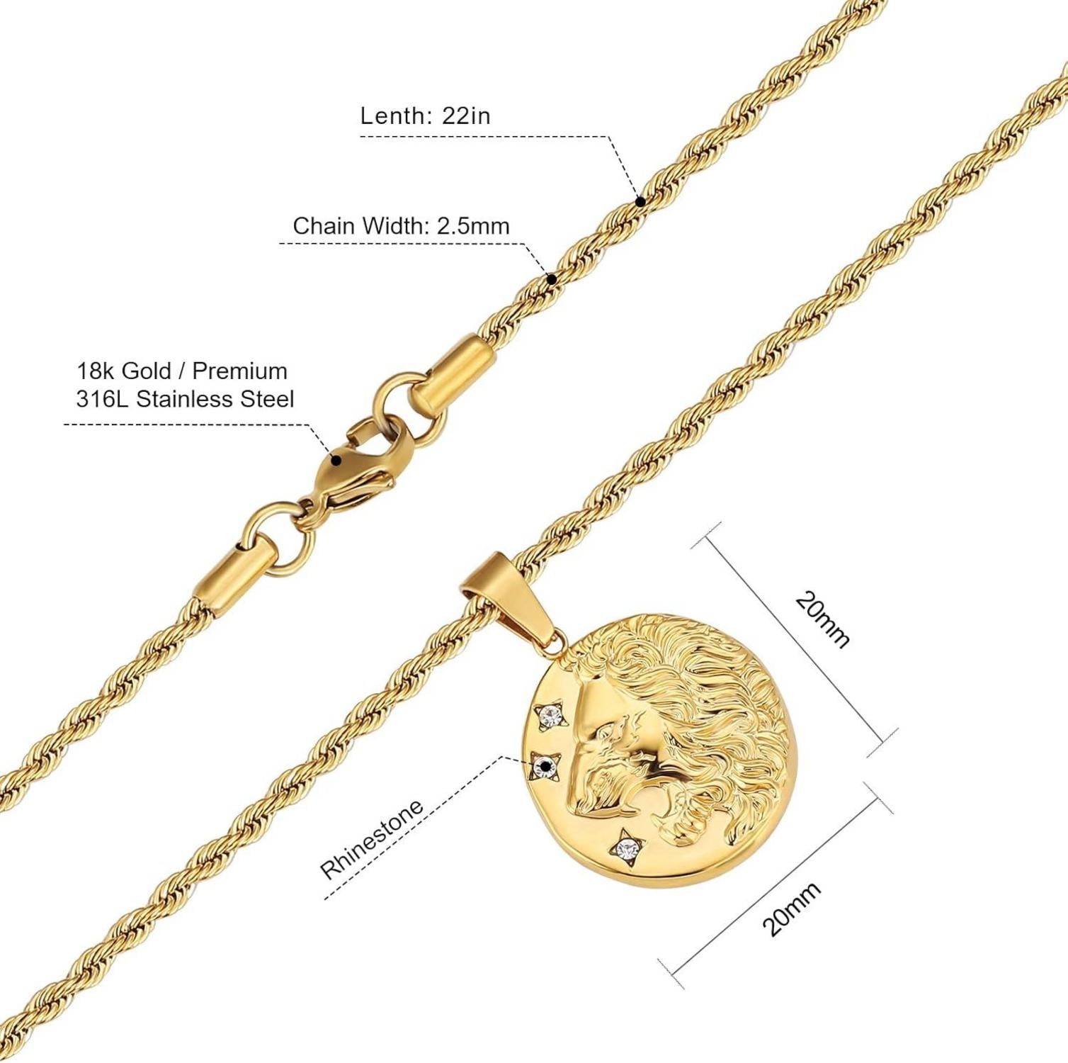 KRKC&CO Herren Kette Löwe Anhänger 2,5mm Gold Silber 55,9cm