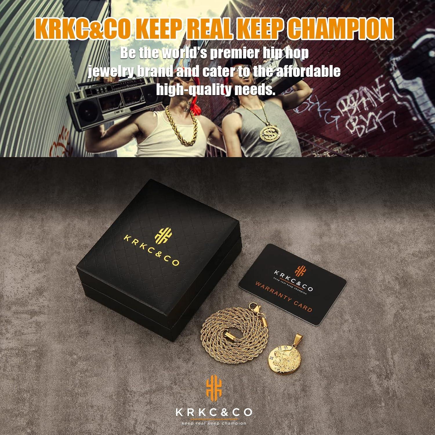 Herren Kette mit Münzanhänger Löwe Kompass Gold 55,9cm Edelstahl